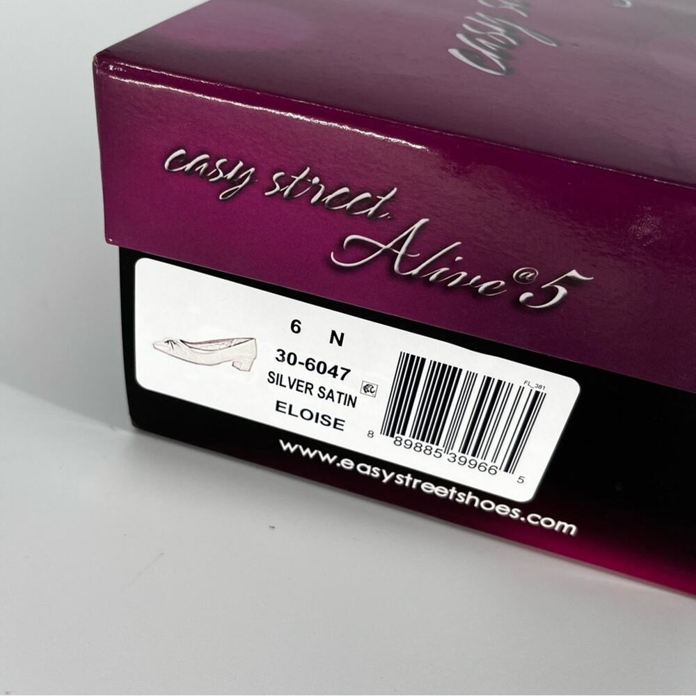 Easy Street Eloise Pump Silver Satin Rhinestone Bow - Size 6 - Picture 14 of 14